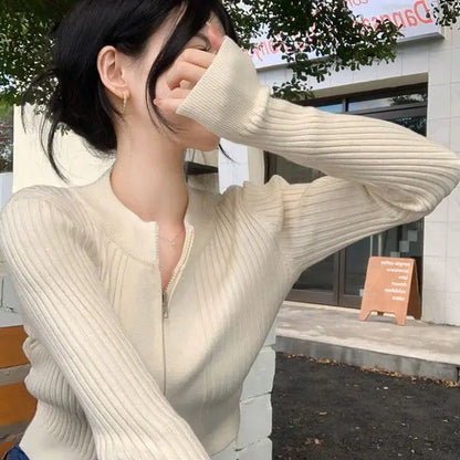 Double-Headed Zipper High Quality Knitted Cardigan Coat