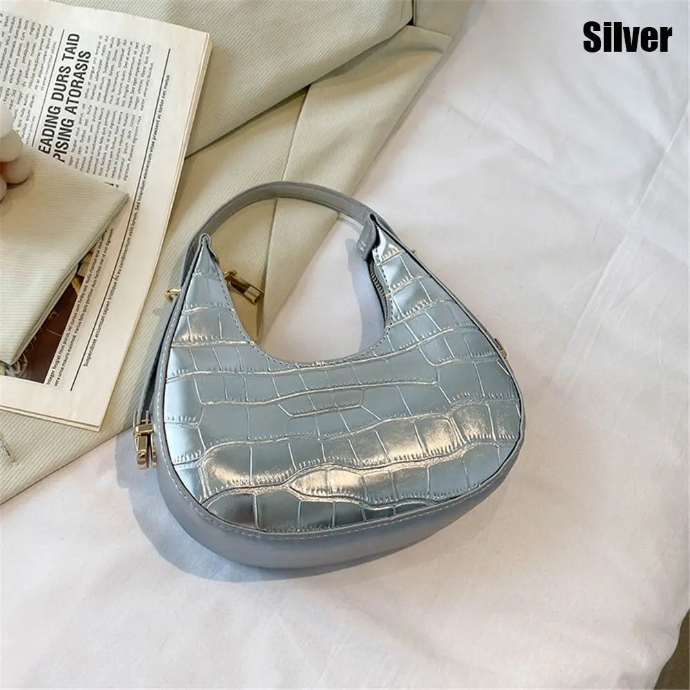 Crocodile Grain Simple PU Leather Shoulder Handbag