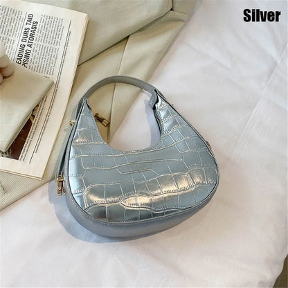 Crocodile Grain Simple PU Leather Shoulder Handbag