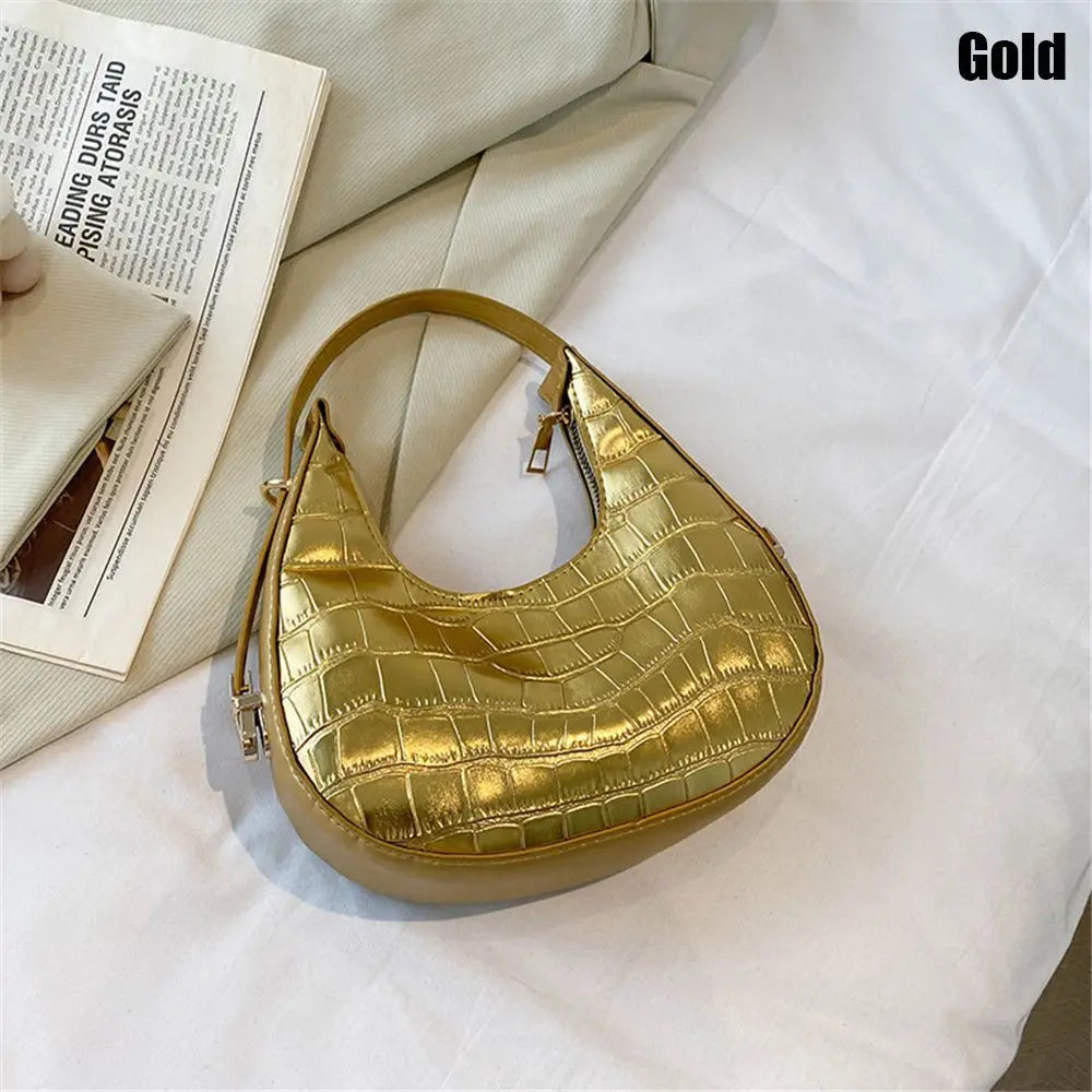 Crocodile Grain Simple PU Leather Shoulder Handbag