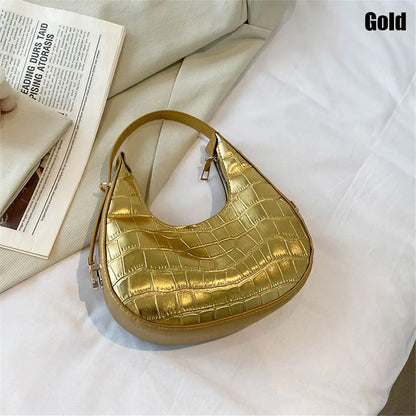Crocodile Grain Simple PU Leather Shoulder Handbag