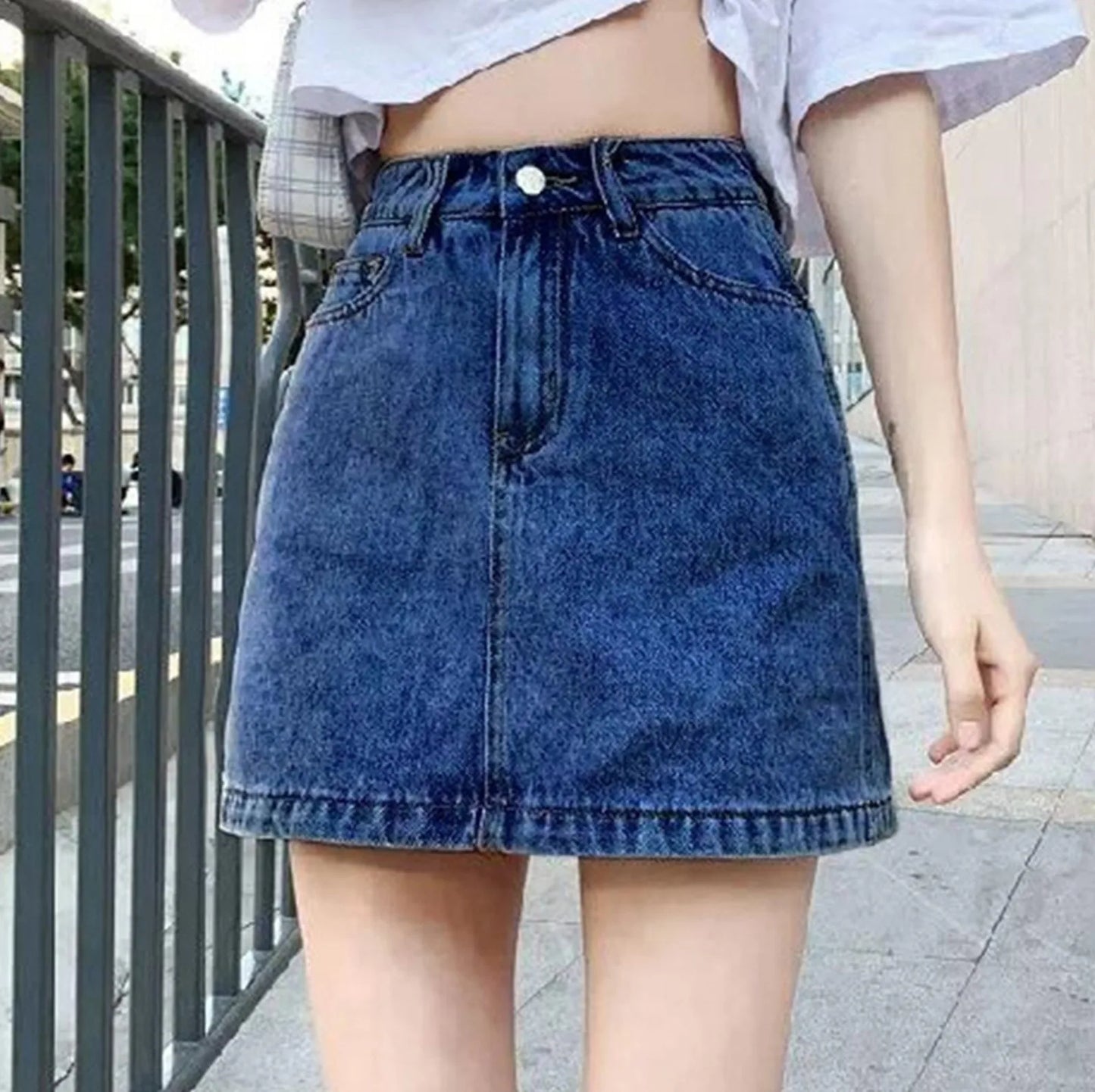 Solid Color Bodycon Jeans Skirt