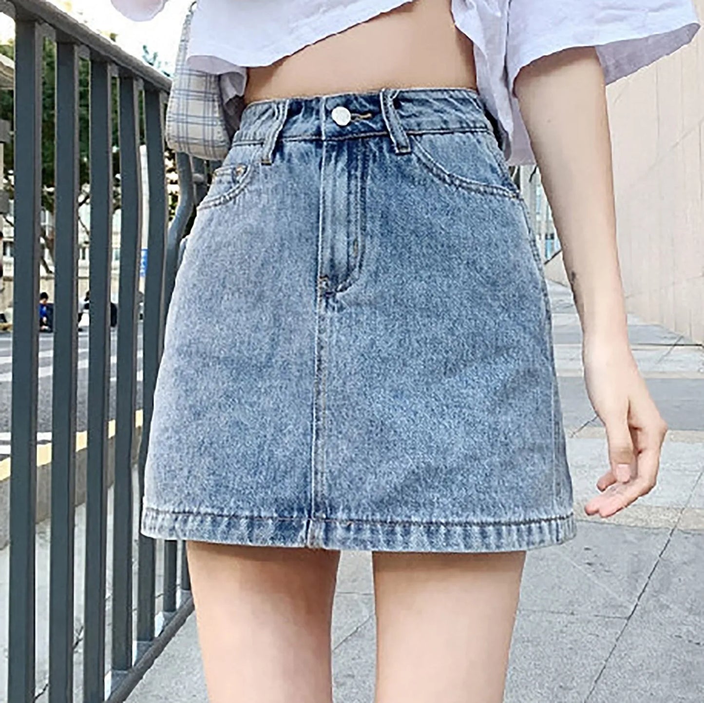 Solid Color Bodycon Jeans Skirt