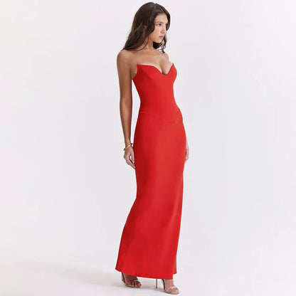 Elegant Fishbone Slim Sheath Fishtail Maxi Dress