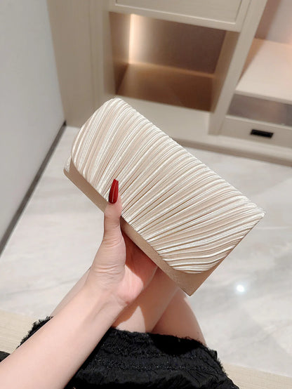 Satin Pleated Rhinestone Wedding Evening Clutch Bag