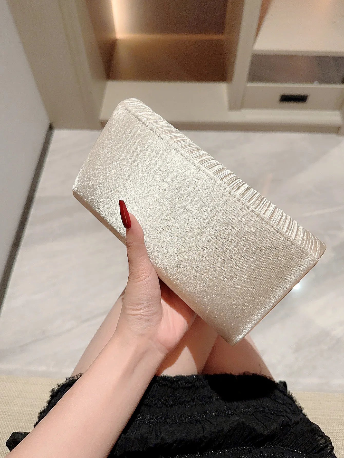 Satin Pleated Rhinestone Wedding Evening Clutch Bag