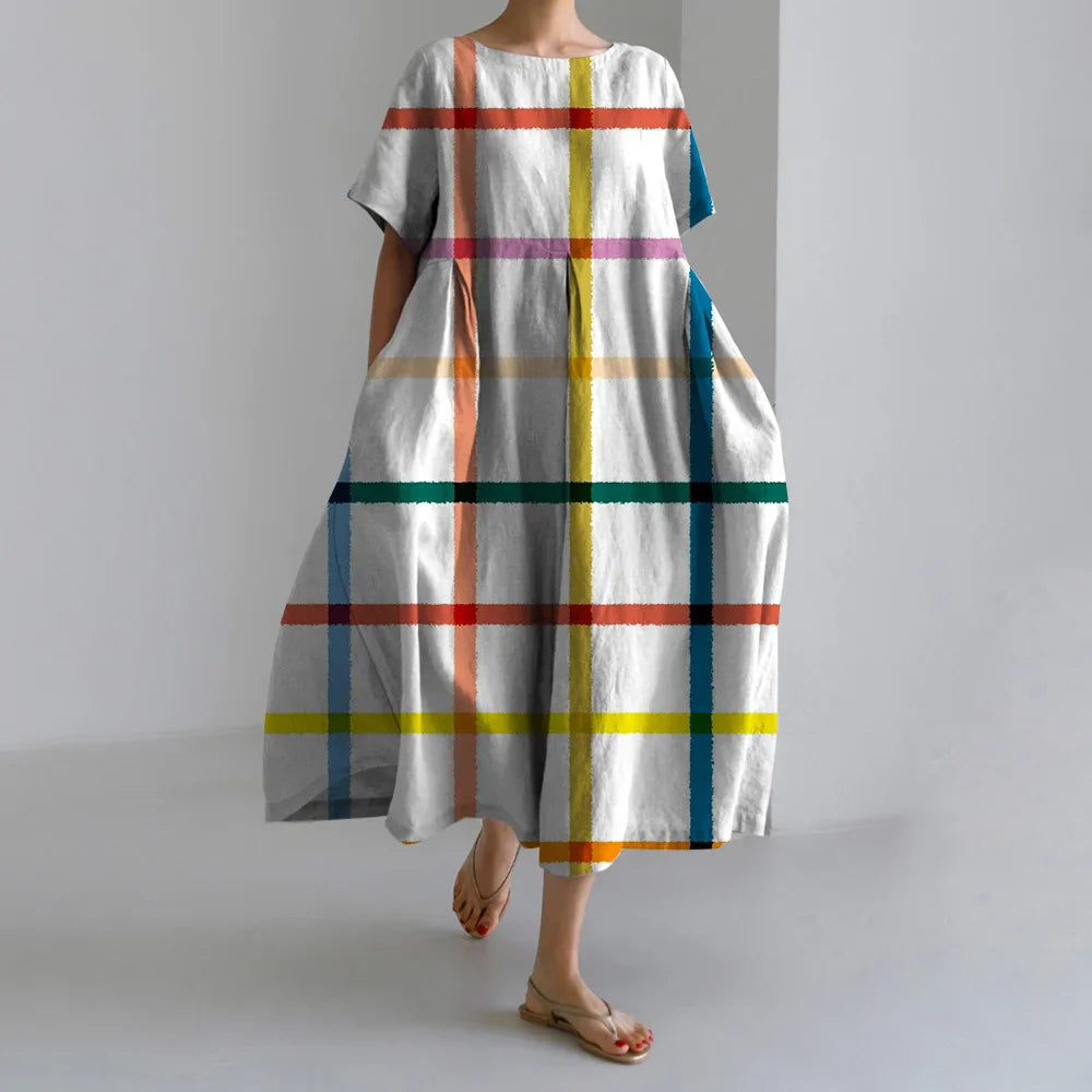 Exquisite 3D Floral Print Short Sleeve Midi Evening Dress