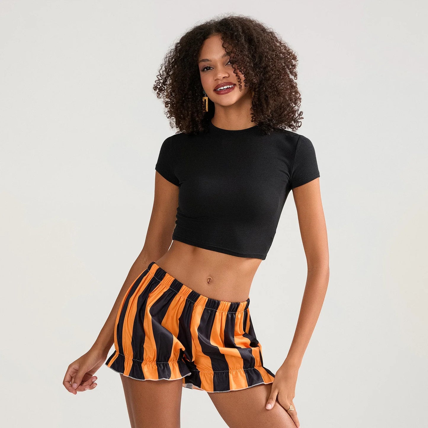 HalLoween Stripe Elastic Waist Short
