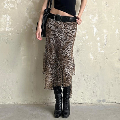 Leopard Print Irregular Hem Skirt