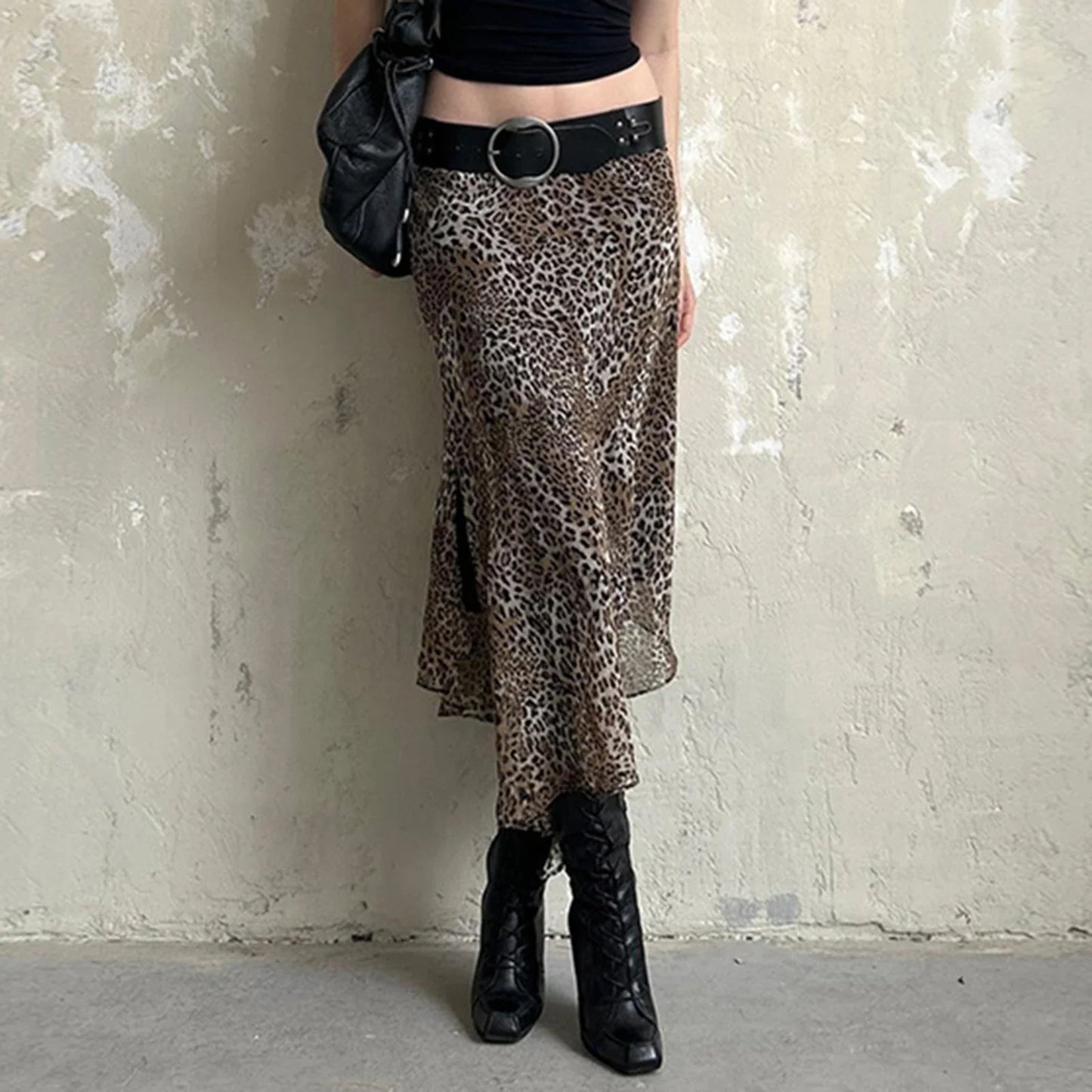 Leopard Print Irregular Hem Skirt