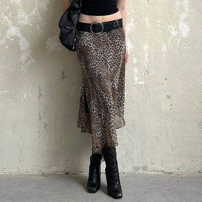 Leopard Print Irregular Hem Skirt
