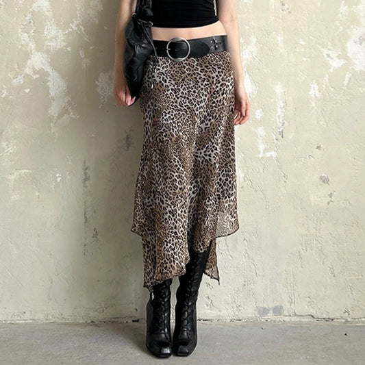 Leopard Print Irregular Hem Skirt