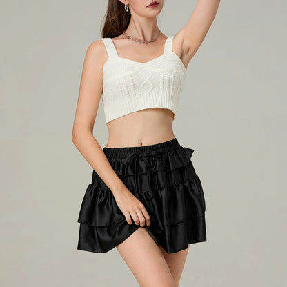 Drawstring Layered Ruffles Skirt