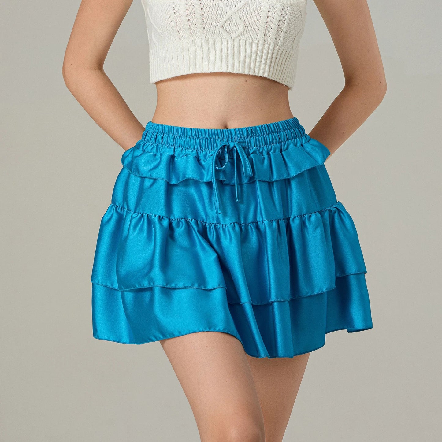 Drawstring Layered Ruffles Skirt