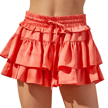 Drawstring Layered Ruffles Skirt