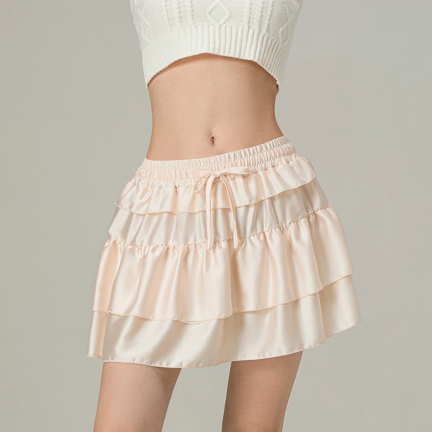 Drawstring Layered Ruffles Skirt