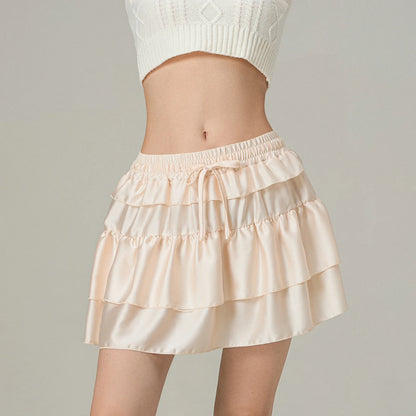 Drawstring Layered Ruffles Skirt