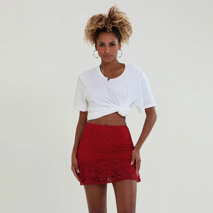 Lace Ruffles High Waist Skirt