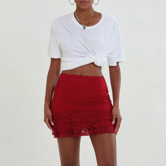 Lace Ruffles High Waist Skirt