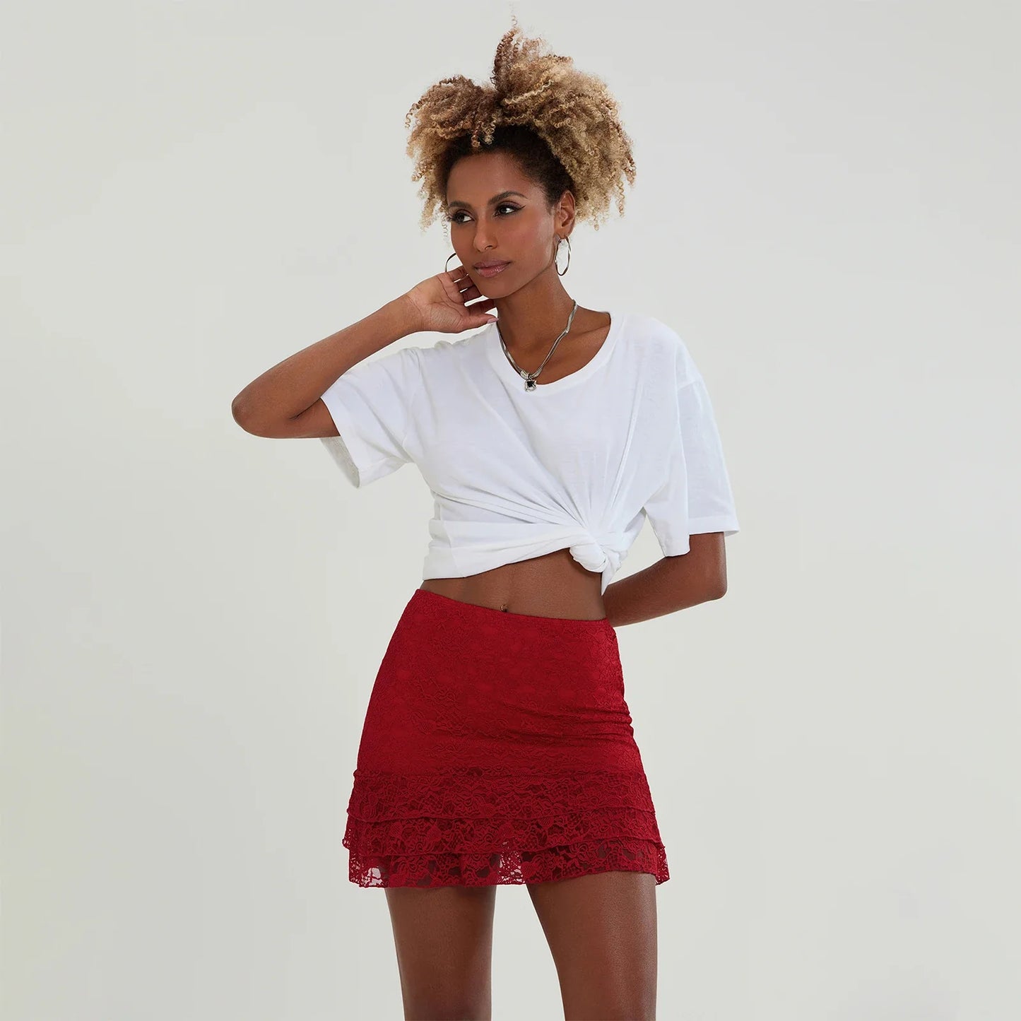 Lace Ruffles High Waist Skirt
