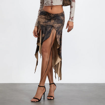 High Split Vintage Print Skirt