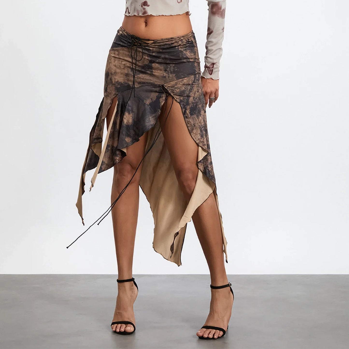 High Split Vintage Print Skirt