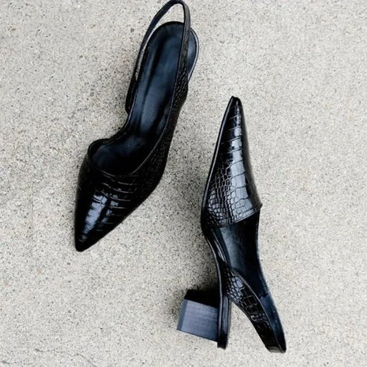 Women’s Leather Slingback Low Heels - Elegant Comfortable Pumps