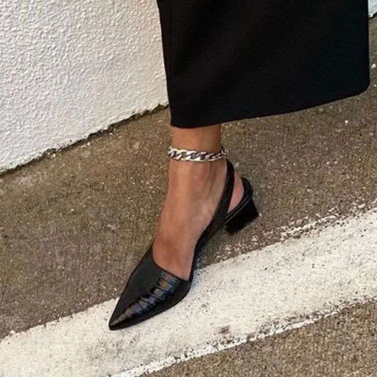 Women’s Leather Slingback Low Heels - Elegant Comfortable Pumps