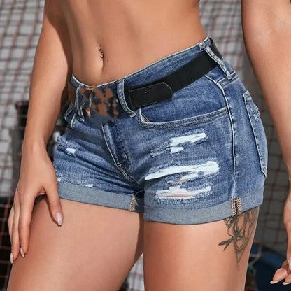 Split Denim Curled Cuff Short
