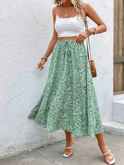 Elegant Fragmented Flower Half Skirt Drawstring Lace Casual Fashion
