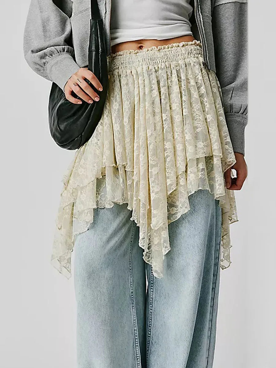 Floral Lace Irregular Hem Skirt