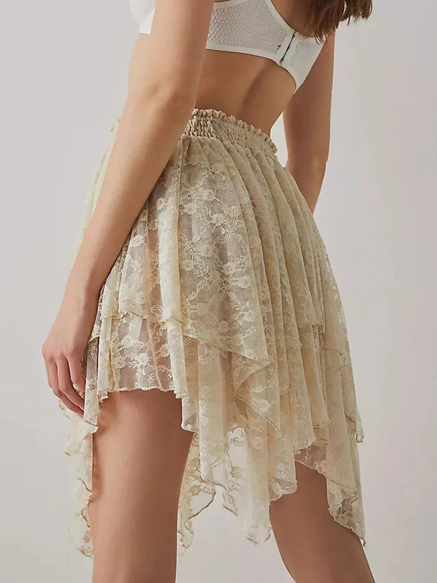 Floral Lace Irregular Hem Skirt