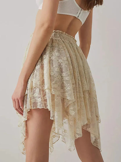 Floral Lace Irregular Hem Skirt