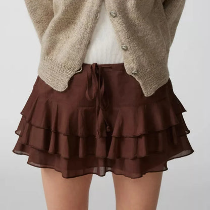 Summer Solid Ruffle Tiered Skirt