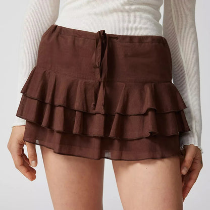 Summer Solid Ruffle Tiered Skirt