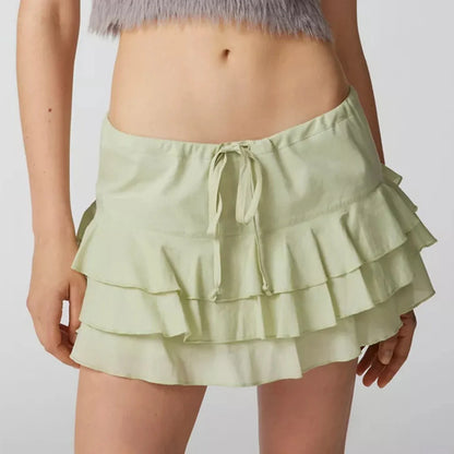 Summer Solid Ruffle Tiered Skirt