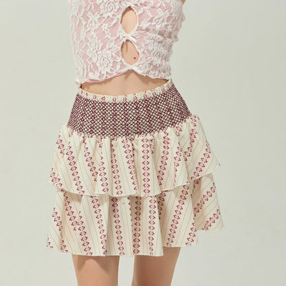 Shirred Floral Layered Ruffle Skirt