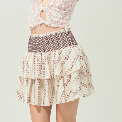 Shirred Floral Layered Ruffle Skirt