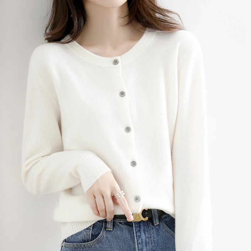 Short Slim O-Neck Single Breasted Gold Camel Knit Cardigan