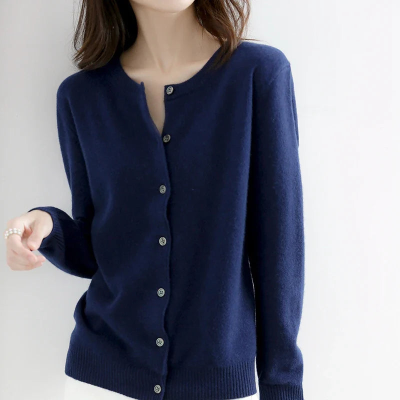 Short Slim O-Neck Single Breasted Gold Camel Knit Cardigan