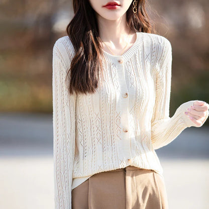 100% Cotton Slim O-Neck Knitted Cardigan