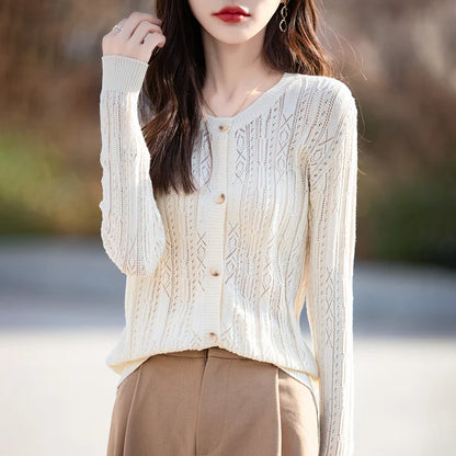 100% Cotton Slim O-Neck Knitted Cardigan