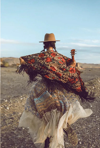 Bohemian Colorful Embroidery Lace Ruffles Asymmetrical Skirt