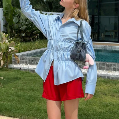 Y2K Long Sleeve Scrunched Blouse