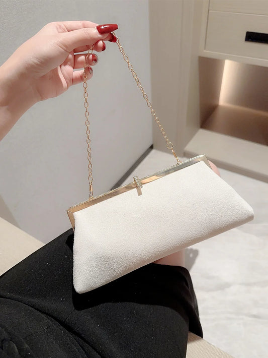 Velvet Fish Hook Rhinestone Decorated Evening Clutch Party Wedding Bag
