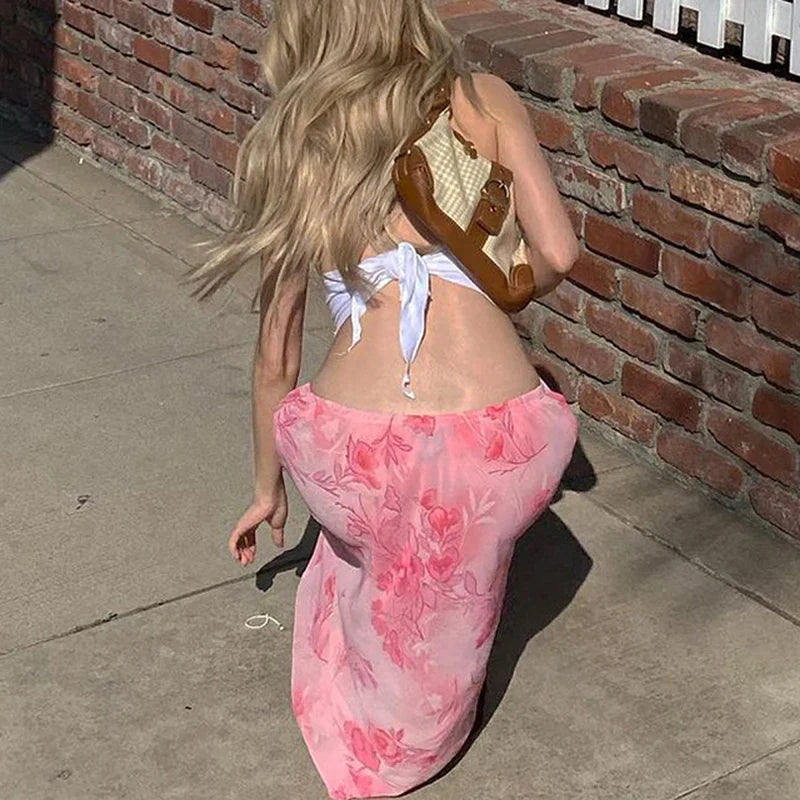 Y2K Floral Straight Leg Loose Slim Low Waist Summer Skirt