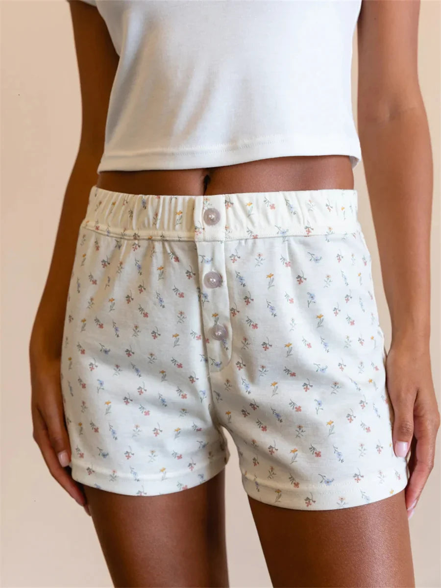 Floral High Elastic Waist Short
