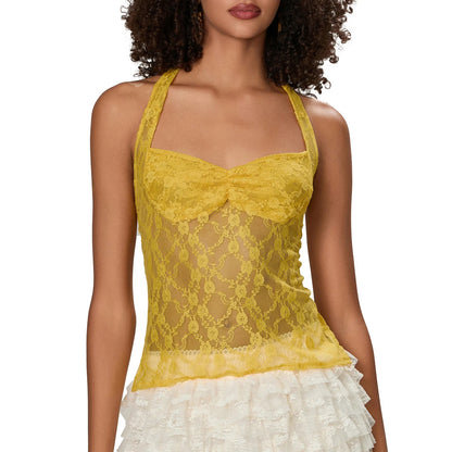 Lace Halter Tie-Up Crop Top