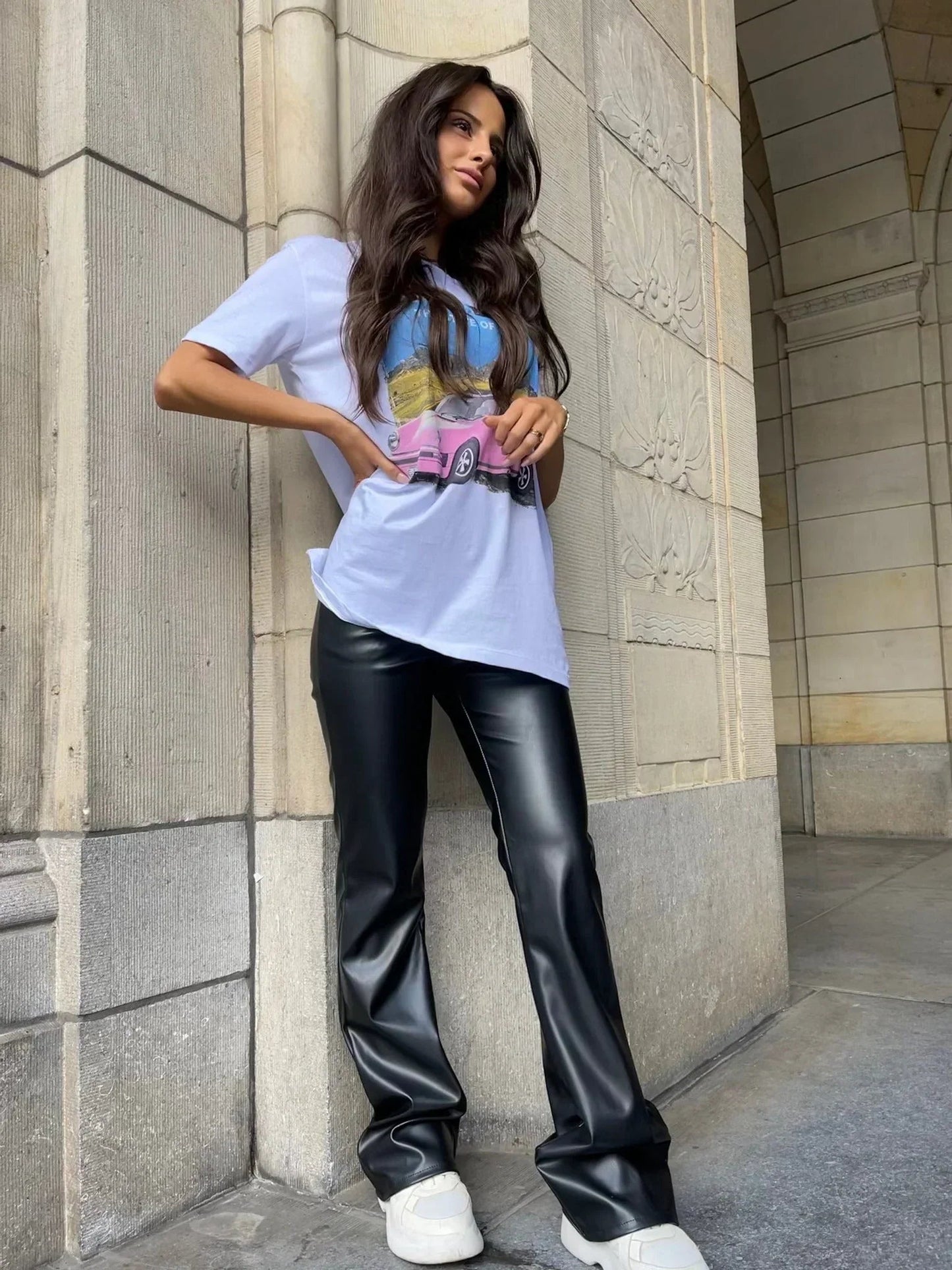 Women Vegan Leather Pants High Waisted