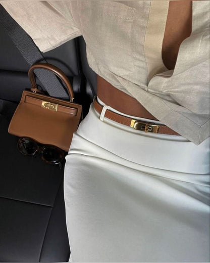 Women's Black Leather Belt – Adjustable Faux Leather Design for Timeless Style and Versatile Use